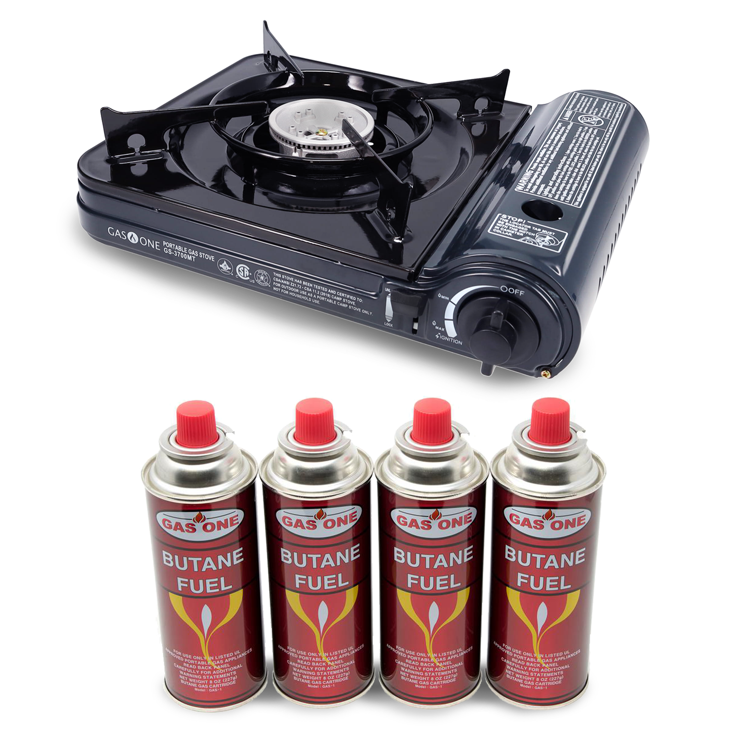 10,000 BTU Portable Butane Camp Stove & 4 Pk Butane Canister Bundle