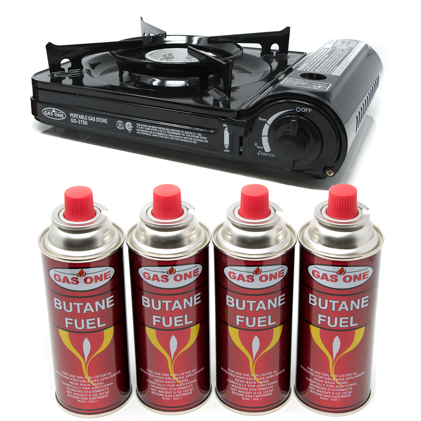 10,000 BTU Portable Butane Camp Stove & 4 Pk Butane Canister Bundle