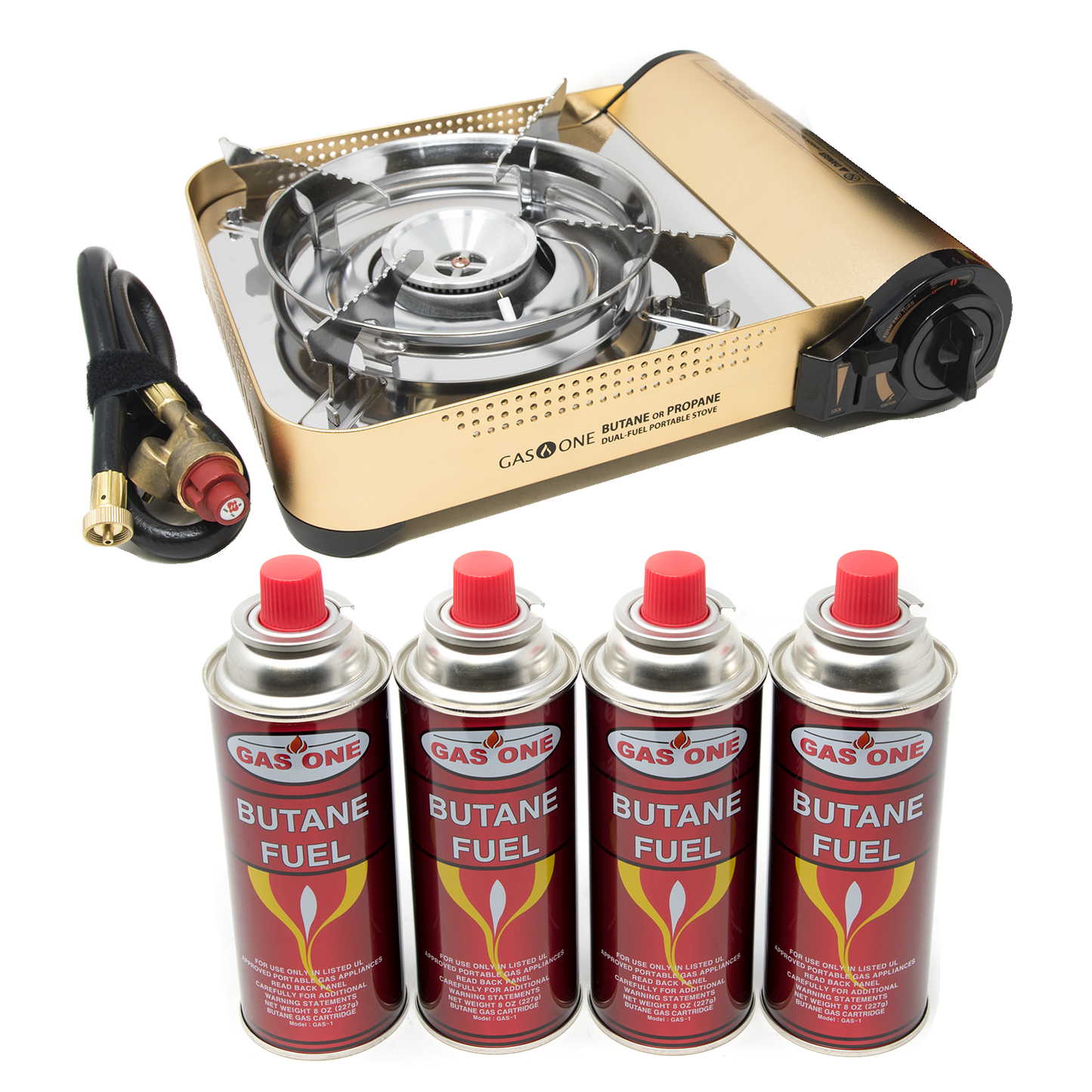 12,000 BTU Portable Butane and Propane Camp Stove & 4 Pk Butane Canister Bundle