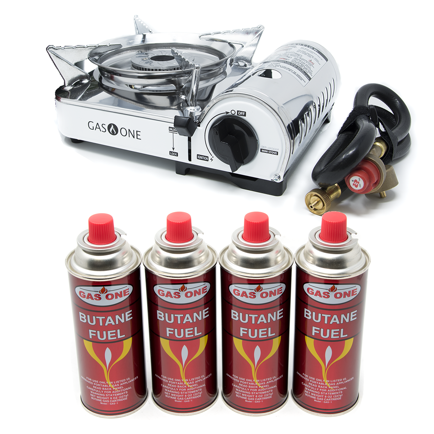7,172 Portable Butane and Propane Mini Camp Stove & 4 Pk Butane Canister Bundle