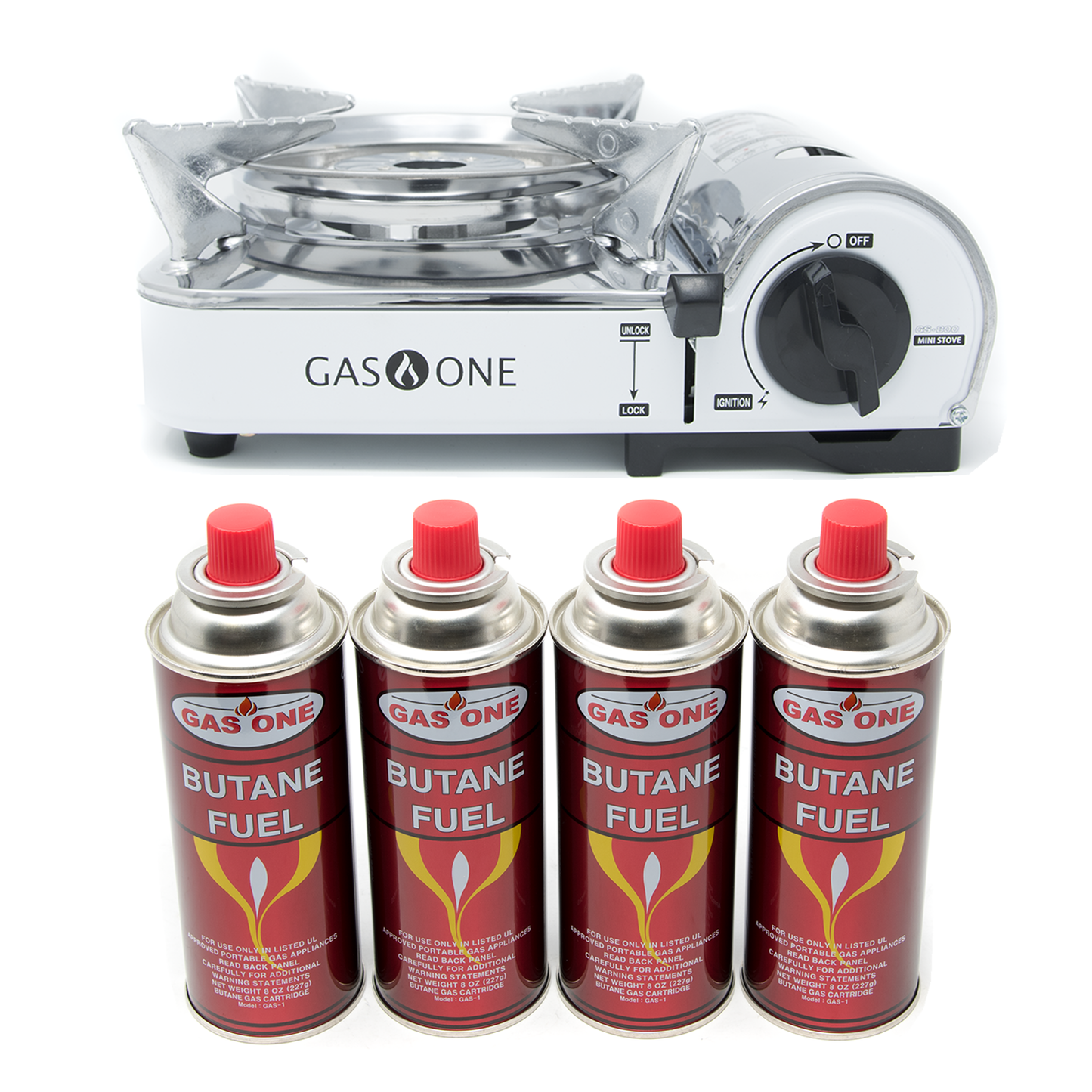 7,172 Portable Butane Mini Camp Stove & 4 Pk Butane Canister Bundle