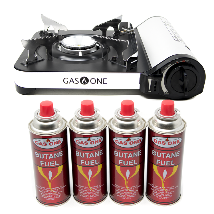12,000 BTU Portable Butane Camp Stove & 4 Pk Butane Canister Bundle